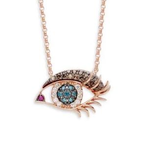 EFFY 14K Rose Gold White, Black & Blue Diamond & Ruby Eye Pendant Necklace